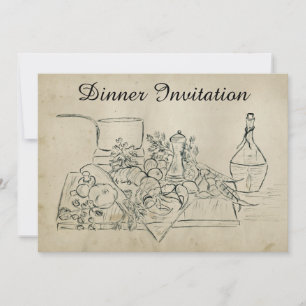 Retro Stained Paper Rehearsal Dinner Lobster Wine Invitation