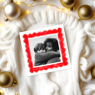 retro stamping red frame photo square christmas holiday card