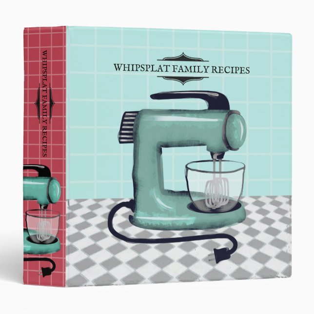 Retro stand mixer cooking baking recipe cookbook binder (Front/Spine)