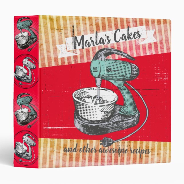 Retro stand mixer personalized cookbook recipe binder (Front/Spine)