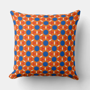 Retro Star Round Flower Orange Blue Throw Pillow