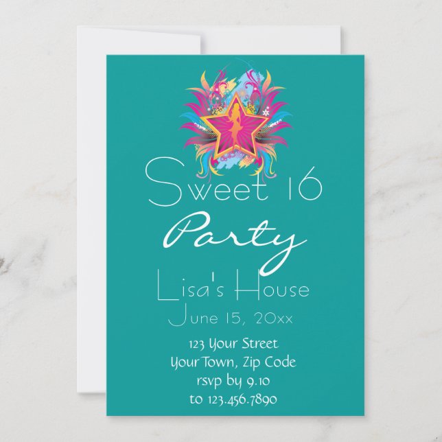 Retro Star Sweet Sixteen Birthday Invitation (Front)