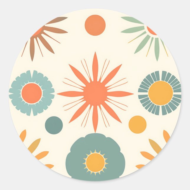 Retro Starburst and Mid Century Shapes  Classic Round Sticker (Front)