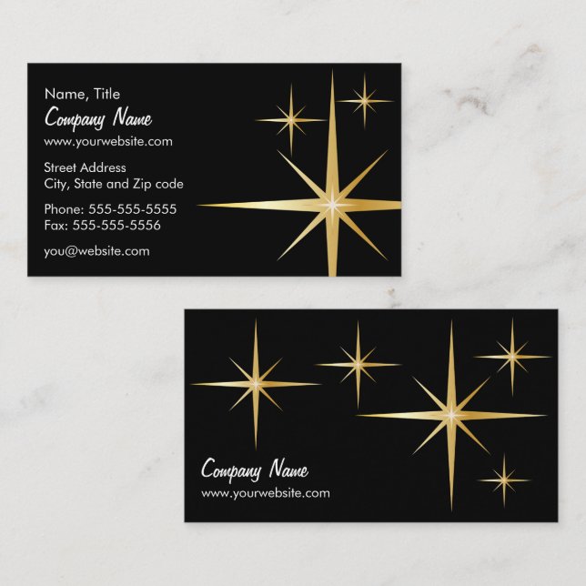 Retro Starburst Business Card - Black (Front/Back)
