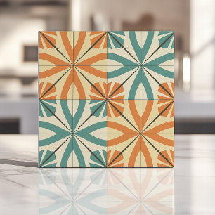 Retro Starburst Design in Teal and Terracotta Tile