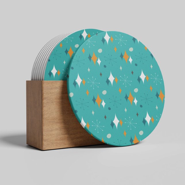 Retro Starburst Mid Century Atomic Pattern Teal  Coaster (Creator Uploaded)