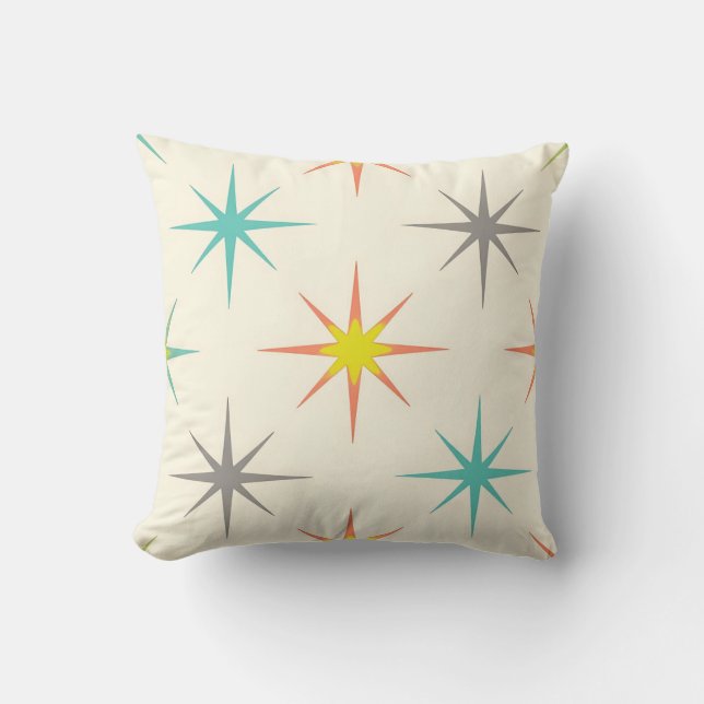 Retro Starburst Mid-Century Pattern Throw Pillow (Front)