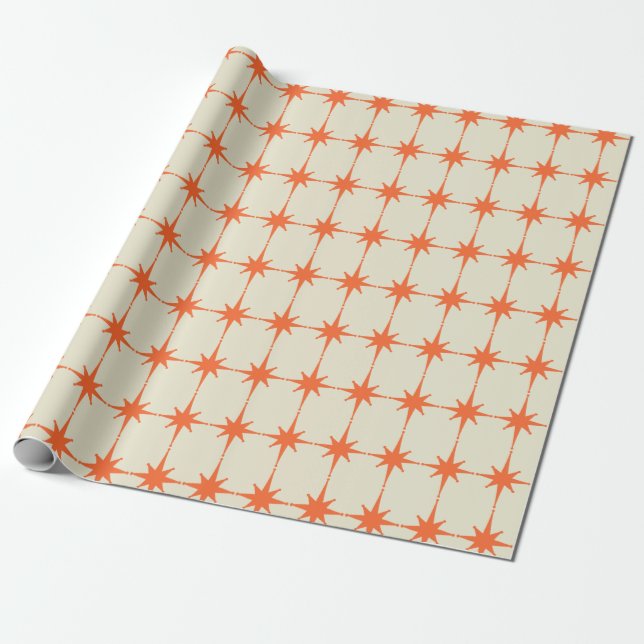 Retro Starburst Pattern Orange and Beige Wrapping Paper (Unrolled)