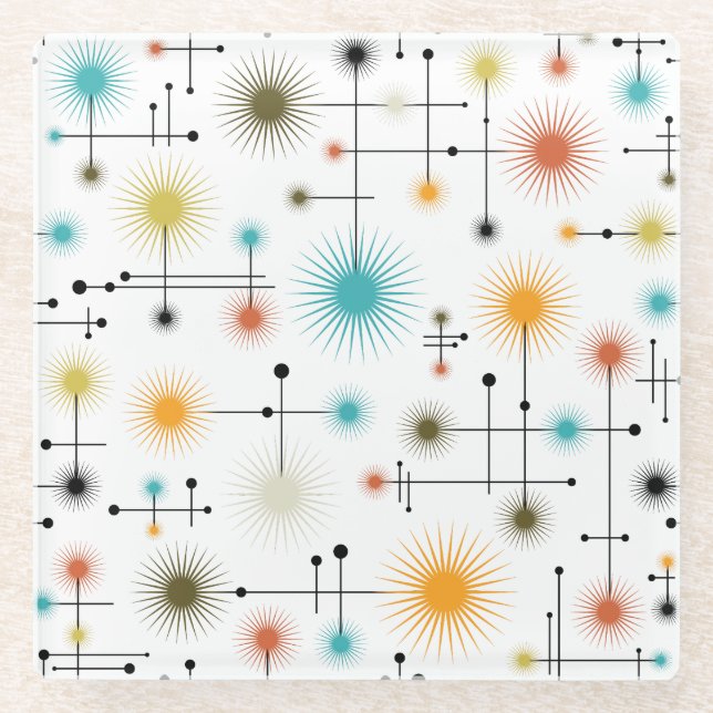 Retro Starbursts A Go-Go! Glass Coaster (Front)
