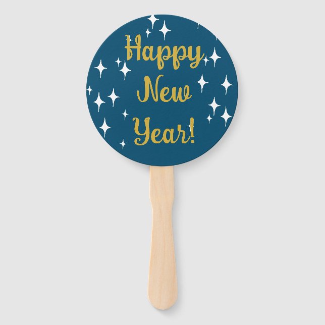 Retro Stardust Stars Happy New Year  Hand Fan (Front)