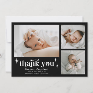 Retro Stars Boy Black Birth Announcement Card