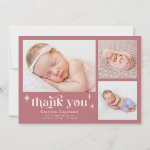 Retro Stars Boy Dusty Pink Birth Announcement 