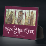 Retro Stars Cranberry Best Mom Ever Collage Plaque<br><div class="desc">Retro and unique mother's day photo keepsake plaque featuring 3 photos of yours with a typography text that says "best mom ever" with stars. The background is cranberry red.</div>