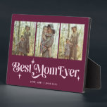 Retro Stars Cranberry Best Mom Ever Collage Plaque<br><div class="desc">Retro and unique mother's day photo keepsake plaque featuring 3 photos of yours with a typography text that says "best mom ever" with stars. The background is cranberry red.</div>