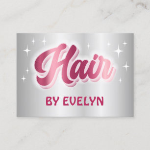 Retro stars script faux silver foil hair business card