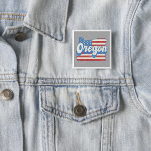 Retro Stars & Stripes Oregon Silhouette 2 Inch Square Button