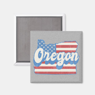 Retro Stars & Stripes Oregon Silhouette Magnet