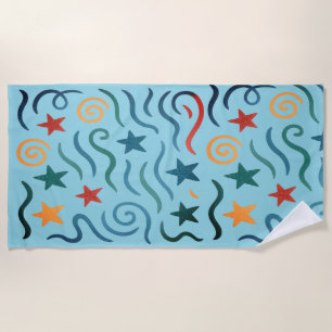 Retro Stars & Waves Pattern Design Beach Towel