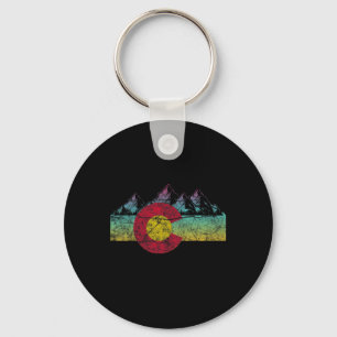 Retro State Flag Colorado Rocky Mountains Skiing A Keychain
