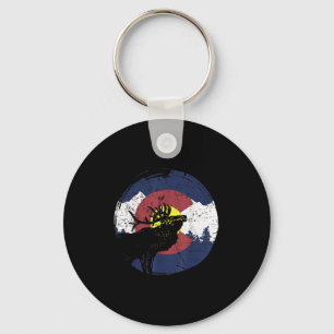 Retro State Flag Colorado Rocky Mountains Skiing A Keychain