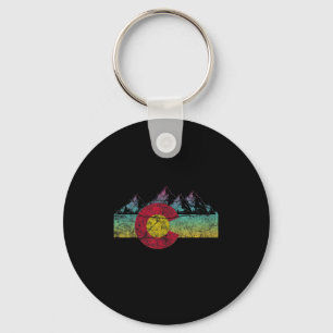 Retro State Flag Colorado Rocky Mountains Skiing A Keychain