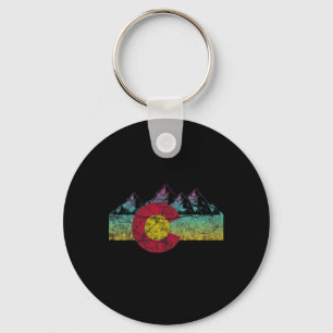 Retro State Flag Colorado Rocky Mountains Skiing A Keychain