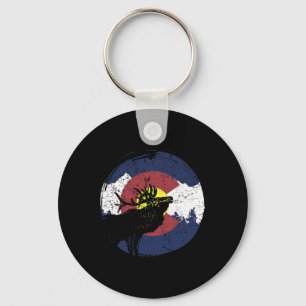 Retro State Flag Colorado Rocky Mountains Skiing A Keychain