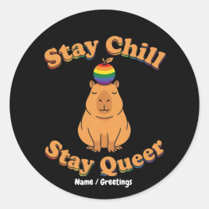 Retro Stay Chill Stay Queer Capybara Rainbow Zen  Classic Round Sticker