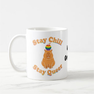 Retro Stay Chill Stay Queer Capybara Rainbow Zen  Coffee Mug