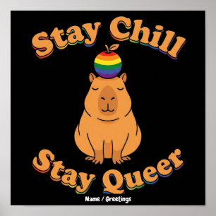 Retro Stay Chill Stay Queer Capybara Rainbow Zen  Poster