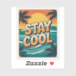 Retro Stay Cool Summer Beach Sunset Waves Palm