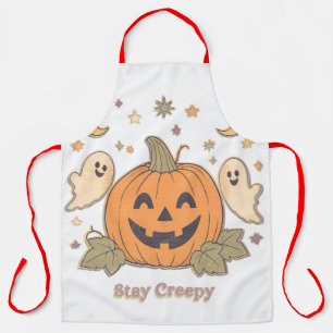 Retro Stay Creepy Pumpkin & Cute Ghosts Halloween  Apron