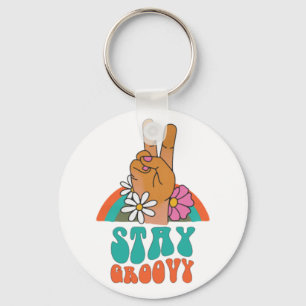 Retro Stay Groovy Button Keychain