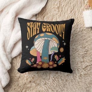 Retro Stay Groovy Mushroom Throw Pillow
