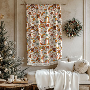 Retro Stay Groovy Peace and Love Mushrooms Blanket