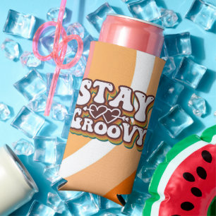 Retro Stay Groovy  Seltzer Can Cooler