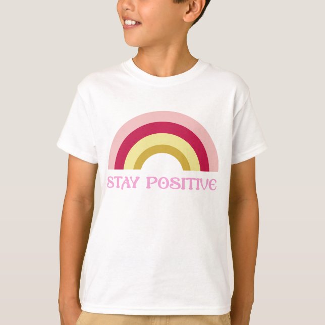 Retro 'Stay Positive' Rainbow Illustration T-Shirt (Front)