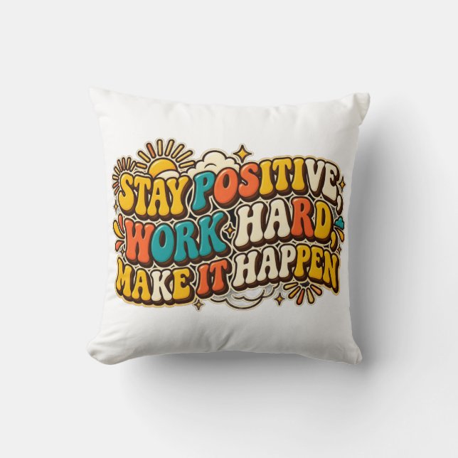Retro Stay Positive Throw Pillow (Front)