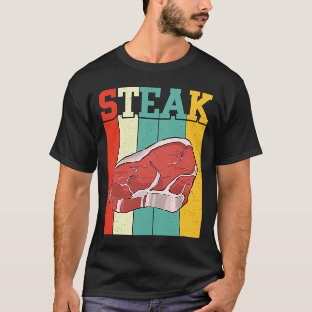 Retro Steak Raw Steak Meat Food Beef Cow Grilling T-Shirt (Front)