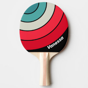 Retro Stealth Rainbow Circle Stripe with Name Ping Pong Paddle