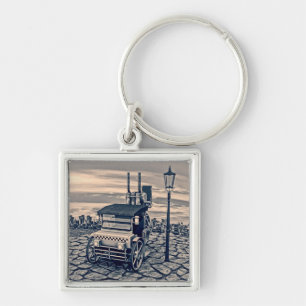 Retro Steampunk Taxi Cab City Art Keychain