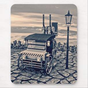 Retro Steampunk Taxi Cab City Art Mouse Pad