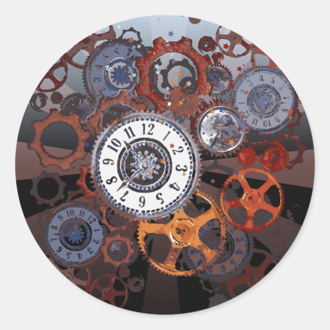 Retro steampunk watch parts, gears and cogs print classic round sticker (Front)