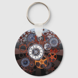 Retro steampunk watch parts, gears and cogs print keychain