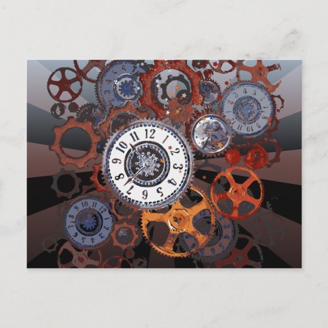 Retro steampunk watch parts, gears and cogs print postcard (Front)