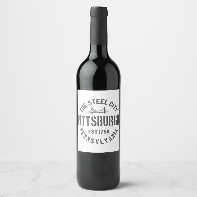 Retro Steel City Pittsburgh Pennsylvania Yinz vint Wine Label (Front)