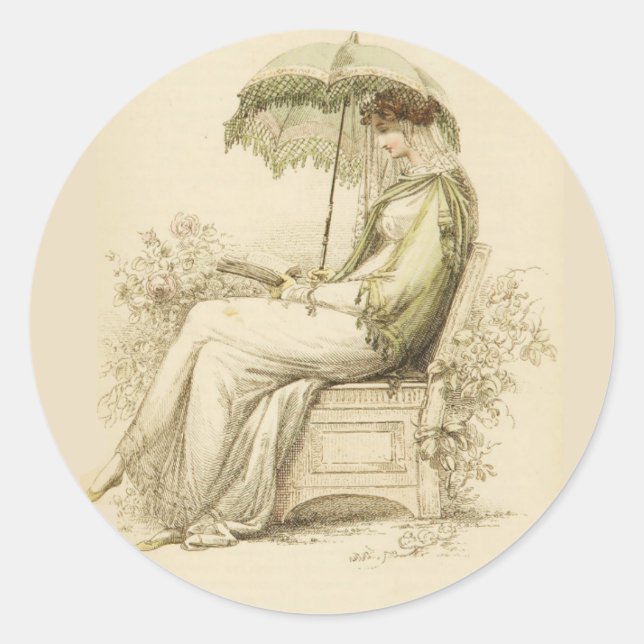 Retro Sticker - Regency Lady Reading - Round (Front)