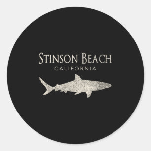 Retro Stinson Beach Ca Shark  Classic Round Sticker