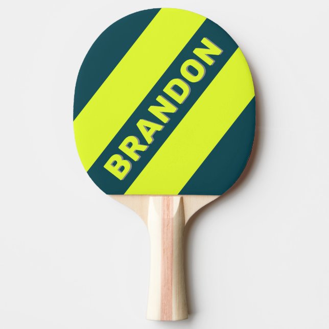 Retro Storm Cloud Grove Bold Stripes with Name Ping Pong Paddle (Front)