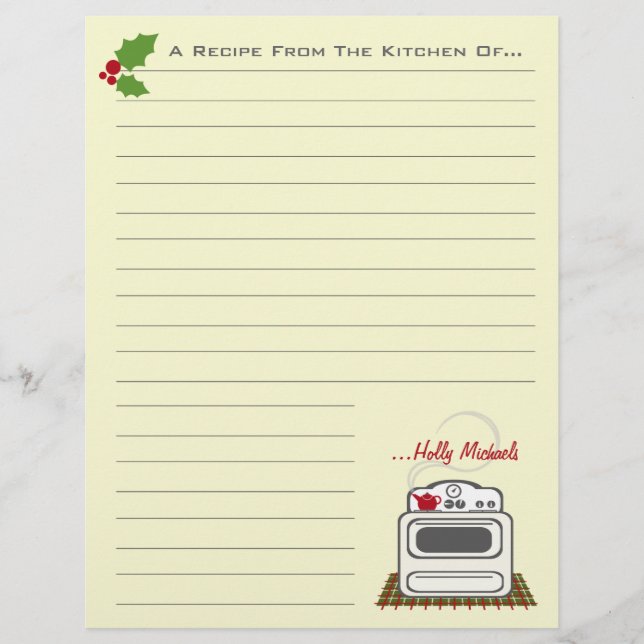 Retro Stove Christmas Kitchen Recipe Paper (Front)